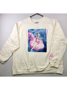 Barbie NEW 2X Vacay Mode Sweatshirt Cream Pink Flamingo Barbiecore Coastal Retro